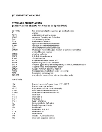 JID ABBREVIATION GUIDE  STANDARD ABBREVIATONS  (Abbreviations That Do Not Need to Be Spelled Out)