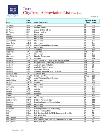 City/Area Abbreviation List (City Sort)  Page 1 of 16  City  County  Area  Code  City  Code  Area