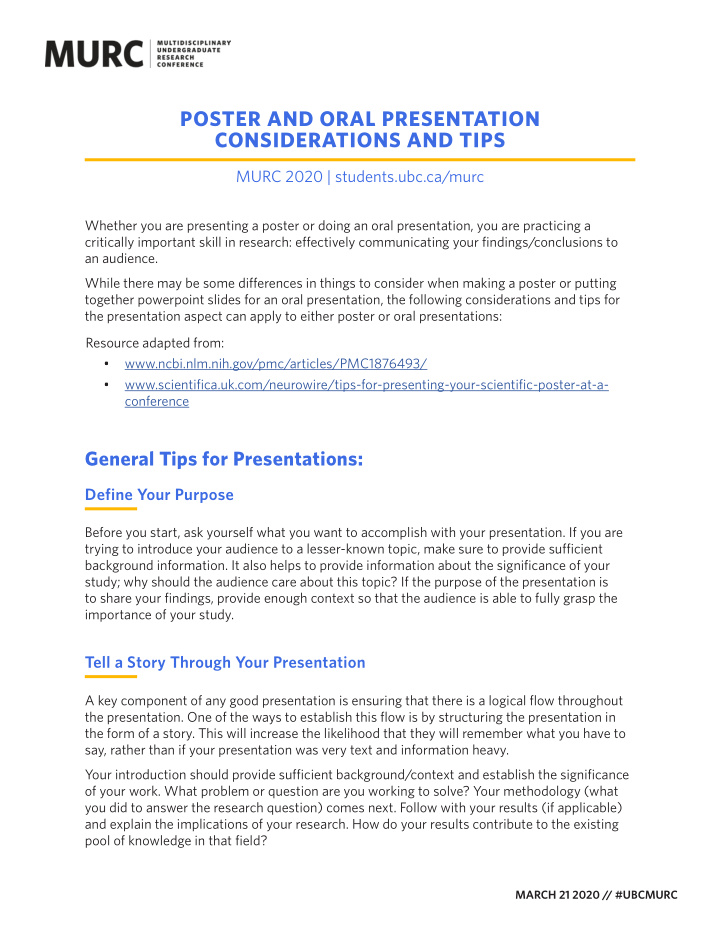 poster and oral presentation considerations and tips