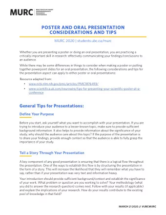 POSTER AND ORAL PRESENTATION  CONSIDERATIONS AND TIPS  MURC 2020 | students.ubc.ca/murc  Whether