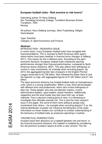 EASM 2014  investments than others  for example when recruiting players? If so, the  internal