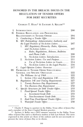 HONORED IN THE BREACH: ISSUES IN THE  REGULATION OF TENDER OFFERS  FOR DEBT SECURITIES C HARLES T.