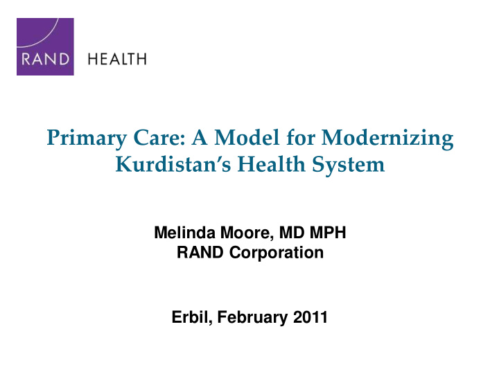 primary care a model for modernizing kurdistan s health