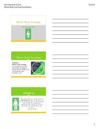 Who le  Bo dy L  e a rning  1  THE C LO V ERLEA F SC HO O L  Who le  Bo dy L  e a rning  2  De