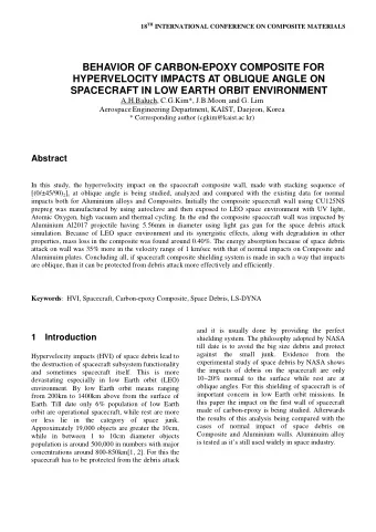 SPACECRAFT IN LOW EARTH ORBIT ENVIRONMENT A.H.Baluch, C.G.Kim*, J.B.Moon , and G. Lim Aerospace