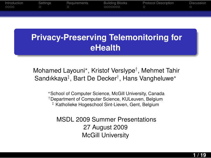privacy preserving telemonitoring for ehealth