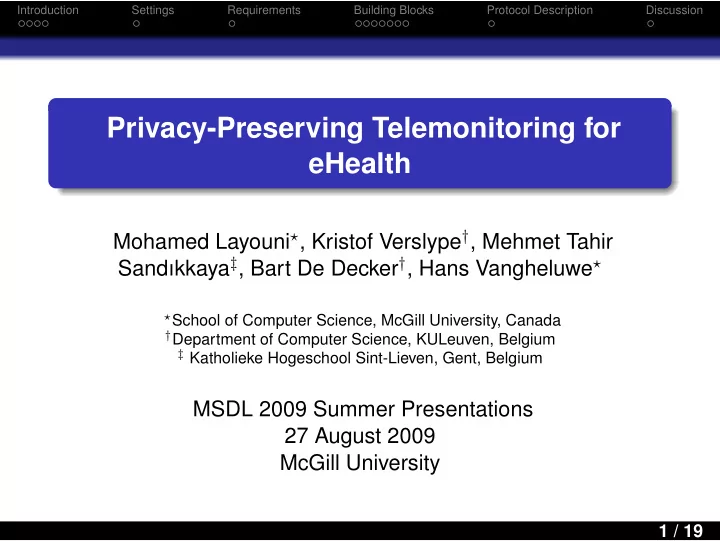 privacy preserving telemonitoring for ehealth