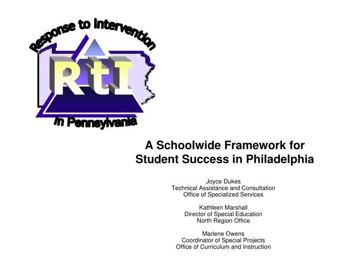 a schoolwide framework for student success in philadelphia