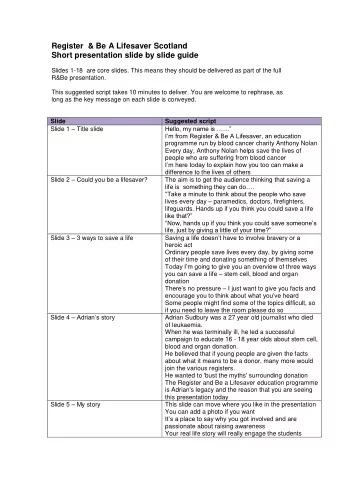 Register  &amp; Be A Lifesaver Scotland  Short presentation slide by slide guide  Slides 1-18  are