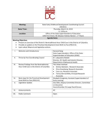 Meeting:  State Early Childhood Development Coordinating Council  (SECDCC)  Date/ Time:  Thursday,