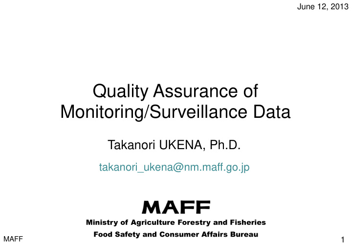 quality assurance of monitoring surveillance data
