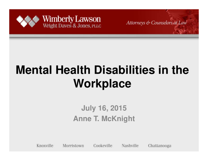 mental health disabilities in the workplace