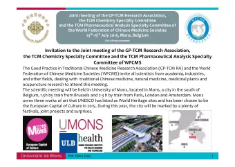 Invitation to the Joint meeting of the GP  TCM Research Association, the TCM Chemistry Specialty