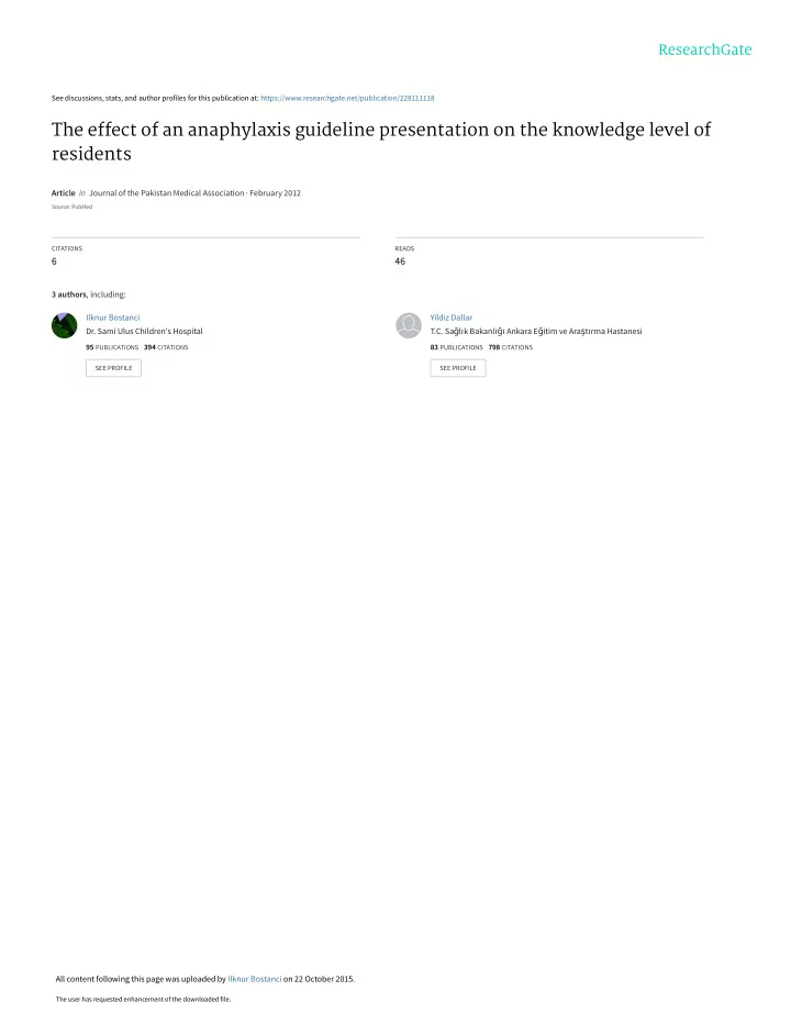 the effect of an anaphylaxis guideline presentation on