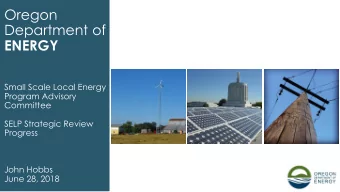 ENERGY  Small Scale Local Energy  Program Advisory  Committee  SELP Strategic Review  Progress