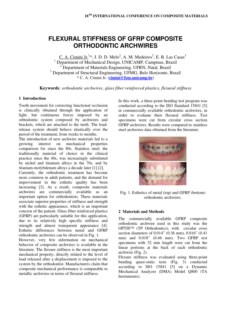 flexural stiffness of gfrp composite orthodontic archwires