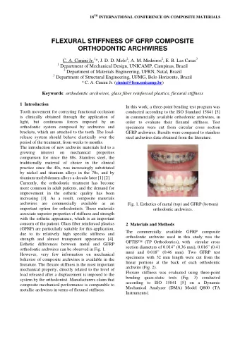 FLEXURAL STIFFNESS OF GFRP COMPOSITE  ORTHODONTIC ARCHWIRES C. A. Cimini Jr. 1 *, J. D. D. Melo 2 ,