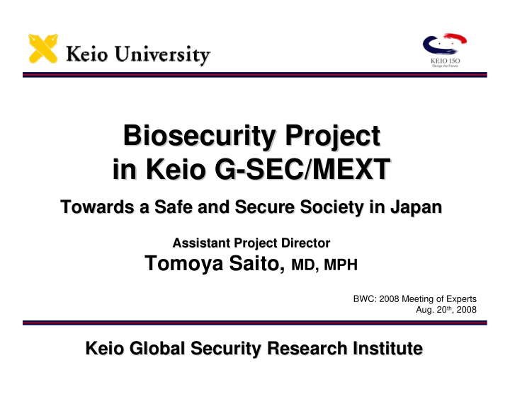 biosecurity project biosecurity project in keio g sec
