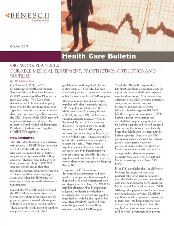 OIG WORK PLAN 2012:  DURABLE MEDICAL EQUIPMENT, PROSTHETICS, ORTHOTICS AND  SUPPLIES  By: W.