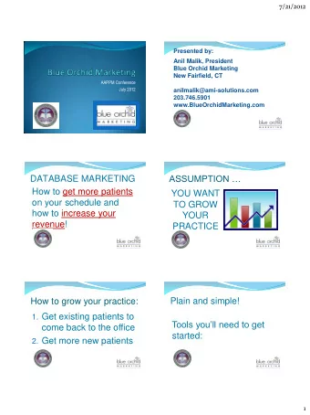PRACTICE  How to grow your practice: Plain and simple! 1. Get existing patients to  Tools youll