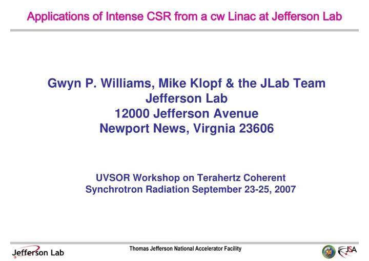 gwyn p williams mike klopf the jlab team jefferson lab