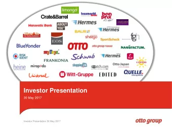 Investor Presentation  30 May 2017  Investor Presentation 30 May 2017  Disclaimer  This