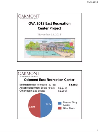 OVA 2018 East Recreation  Center Project  November 13, 2018  Oakmont East Recreation Center