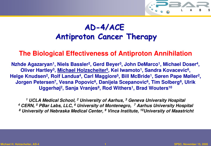 antiproton cancer therapy ad 4 ace 4 ace antiproton