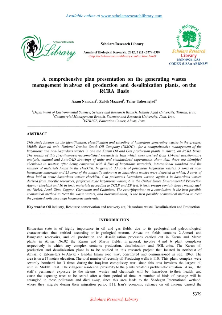 scholars research library annals of biological research