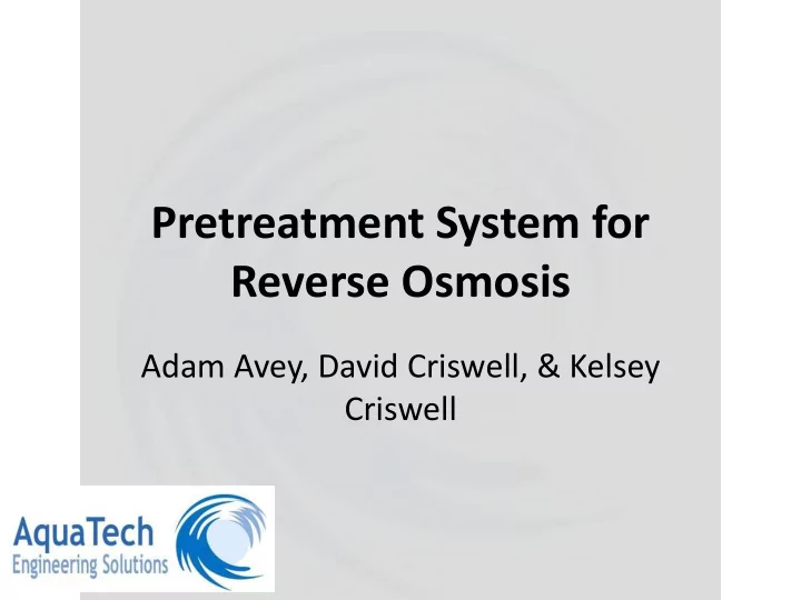 pretreatment system for reverse osmosis