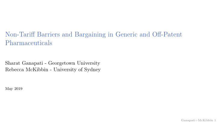 non tariff barriers and bargaining in generic and off