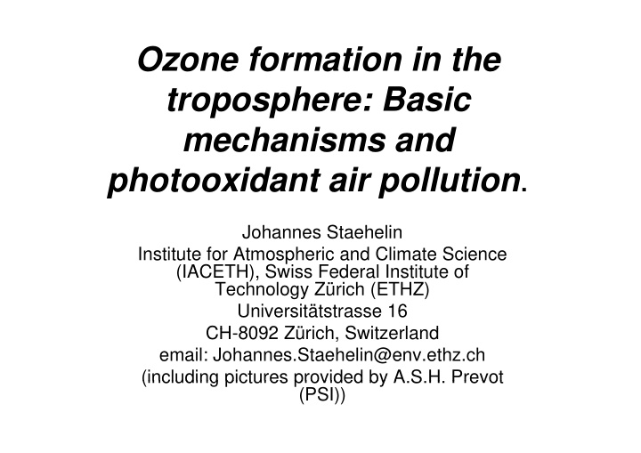 ozone formation in the troposphere basic mechanisms and