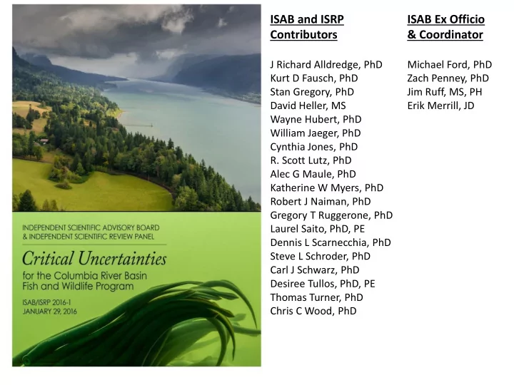 isab and isrp isab ex officio contributors coordinator
