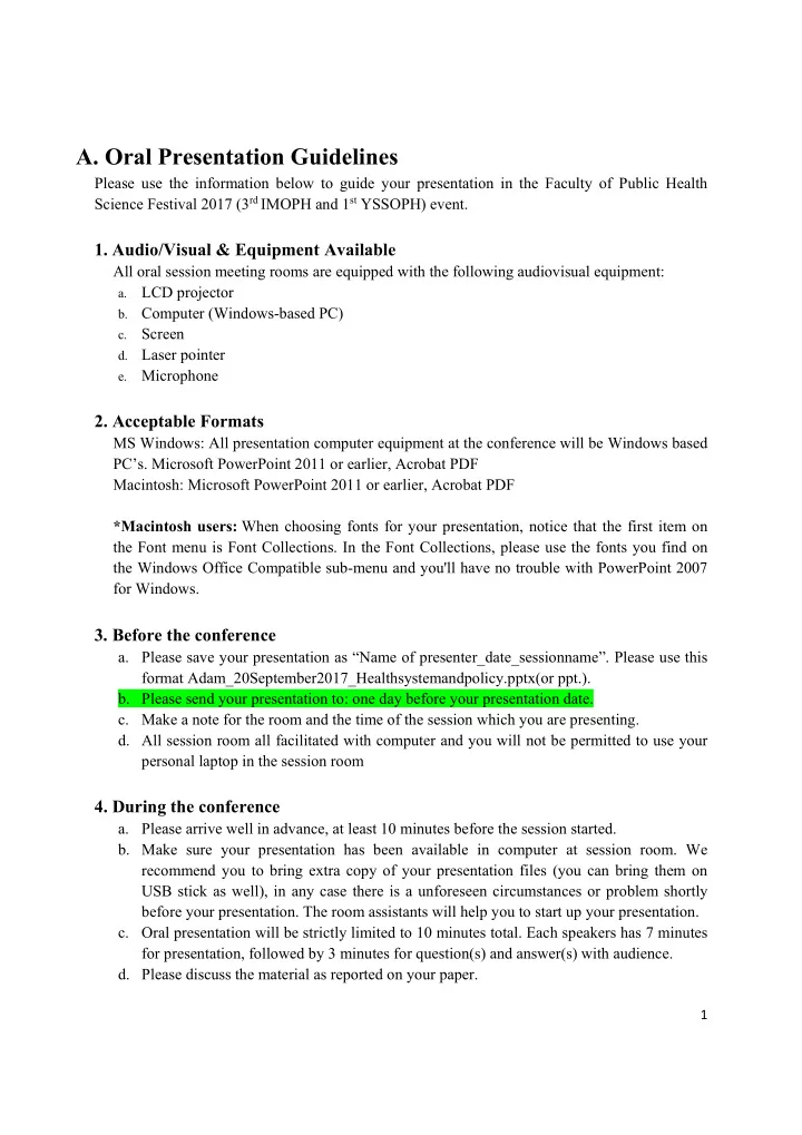 a oral presentation guidelines
