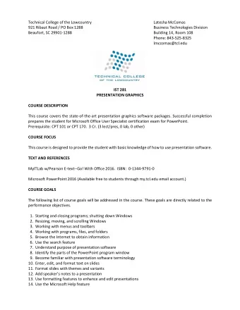 Technical College of the Lowcountry  Latesha McComas  921 Ribaut Road / PO Box 1288  Business