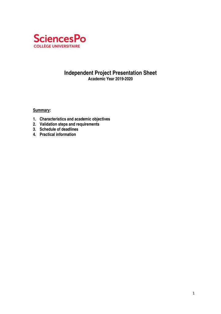 independent project presentation sheet