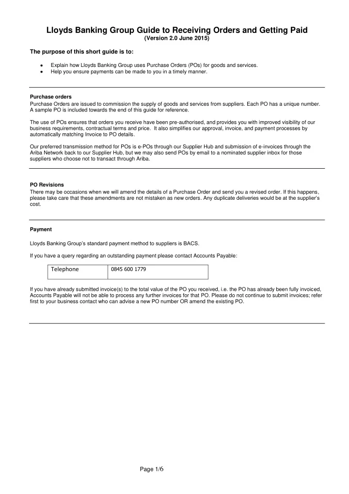 lloyds banking group guide to receiving orders and