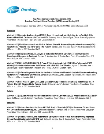 Key Pfizer-Sponsored Data Presentations at the  American Society of Clinical Oncology (ASCO) Annual