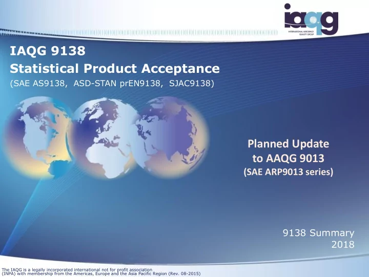 iaqg 9138 statistical product acceptance