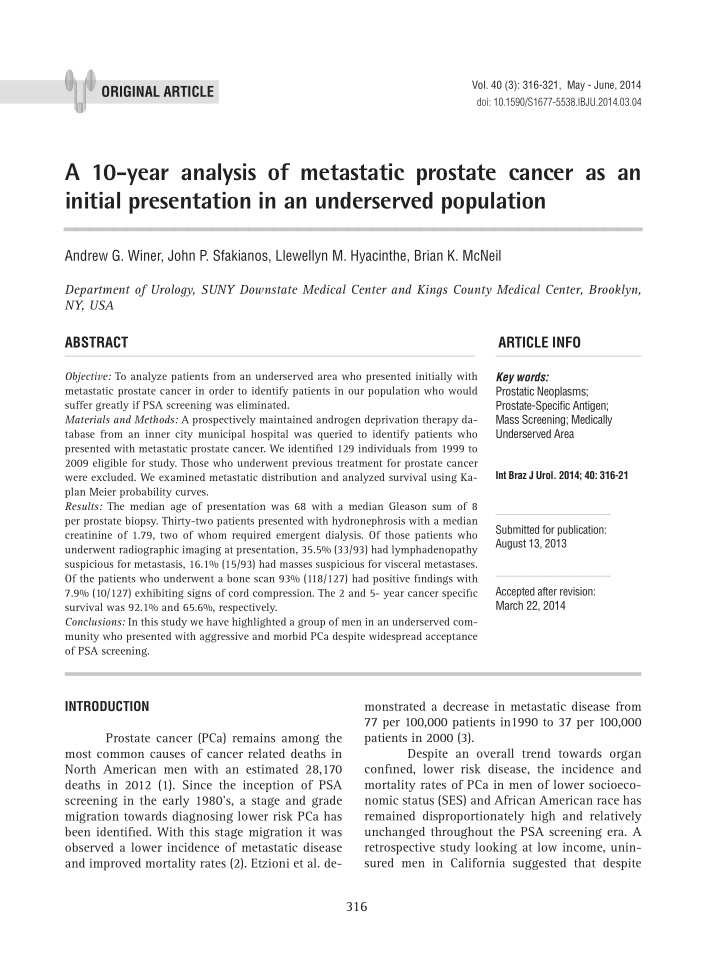 a 10 year analysis of metastatic prostate cancer as an