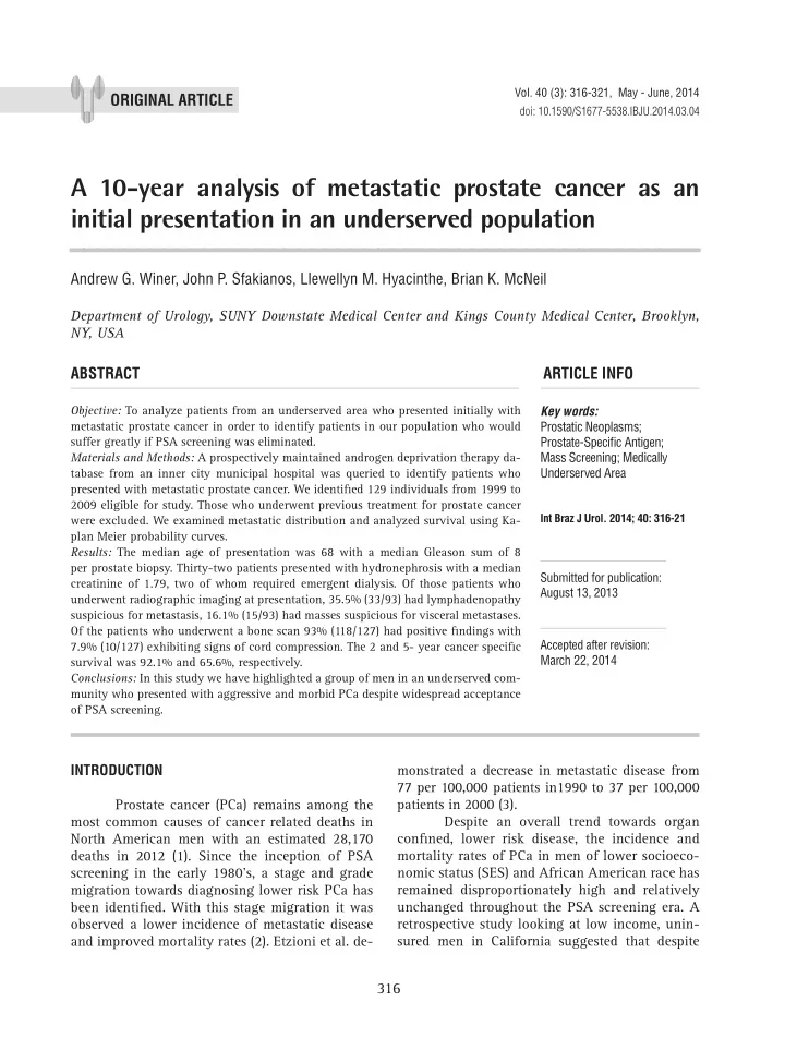 a 10 year analysis of metastatic prostate cancer as an