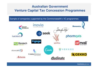Australian Government  Venture Capital Tax Concession Programmes  Sample of companies supported by