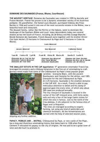 DOMAINE DES SAUMADES (France, Rhone, Courthezon) THE MOUSSET HERITAGE : Domaine des Saumades was