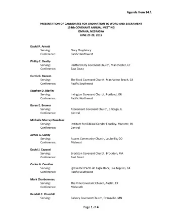 Agenda Item 14.f.  PRESENTATION OF CANDIDATES FOR ORDINATION TO WORD AND SACRAMENT  134th COVENANT