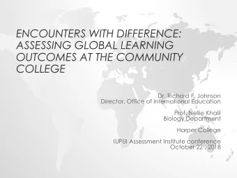OUTCOMES AT THE COMMUNITY  COLLEGE  Dr. Richard F. Johnson  Director, Office of International