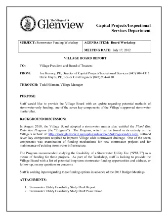 Capital Projects/Inspectional  Services Department SUBJECT: Stormwater Funding Workshop  AGENDA