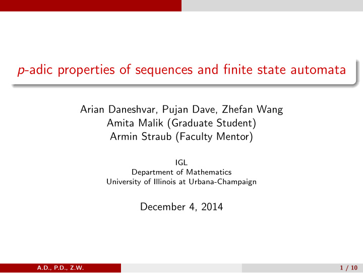 p adic properties of sequences and finite state automata