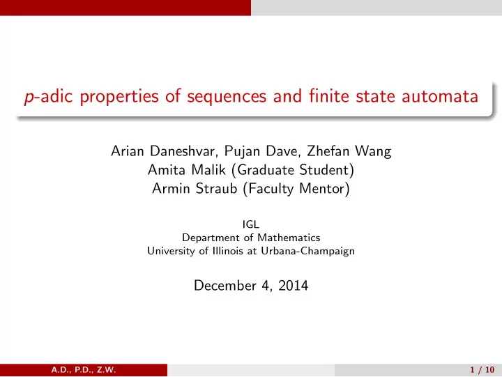 p adic properties of sequences and finite state automata