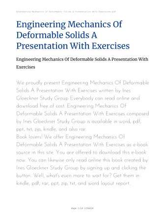 Engineering Mechanics Of  Deformable Solids A  Presentation With Exercises  Engineering Mechanics