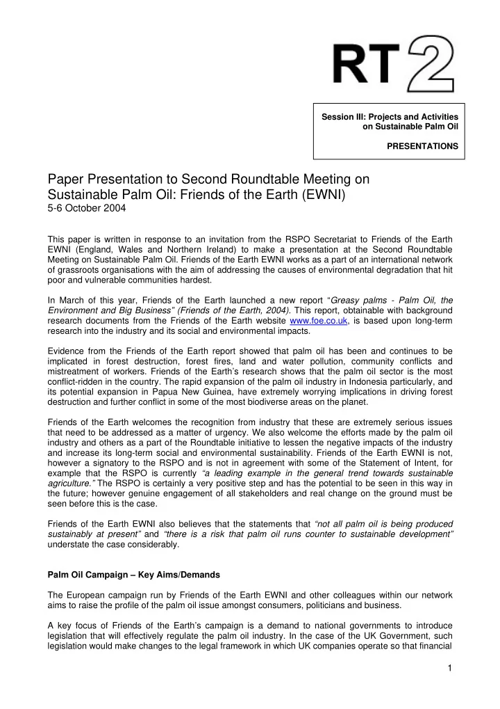 paper presentation to second roundtable meeting on